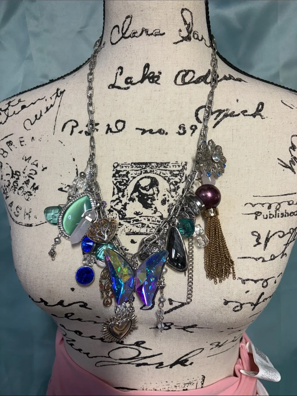 OOAK Assemblage Butterfly Trash Statement Necklace | Upcycled Vintage Charm